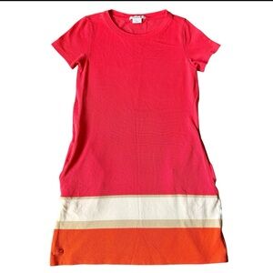 Lacoste Dress 34 Short Sleeve T-Shirt Dress Multi‎ Color Woven Cotton POCKETS